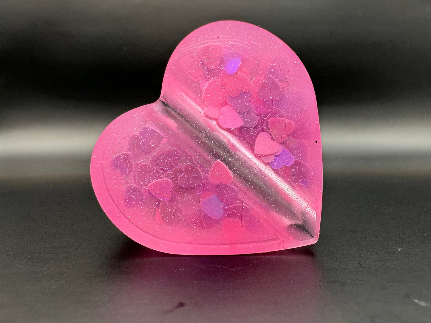 Translucent Pink Heart Straw Topper with Heart Glitter Epoxy Resin