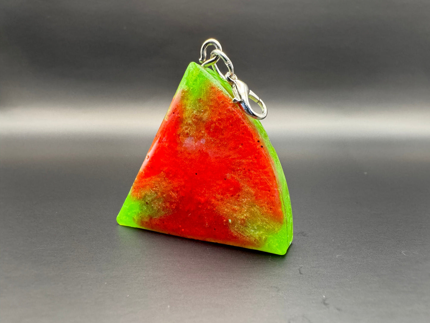 Watermelon Green and Red Glitter Resin Shaker with Silver Keychain