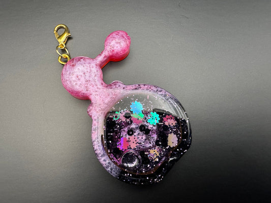 Pink and Black Perfume Bottle Resin Shaker with Gold Keychain