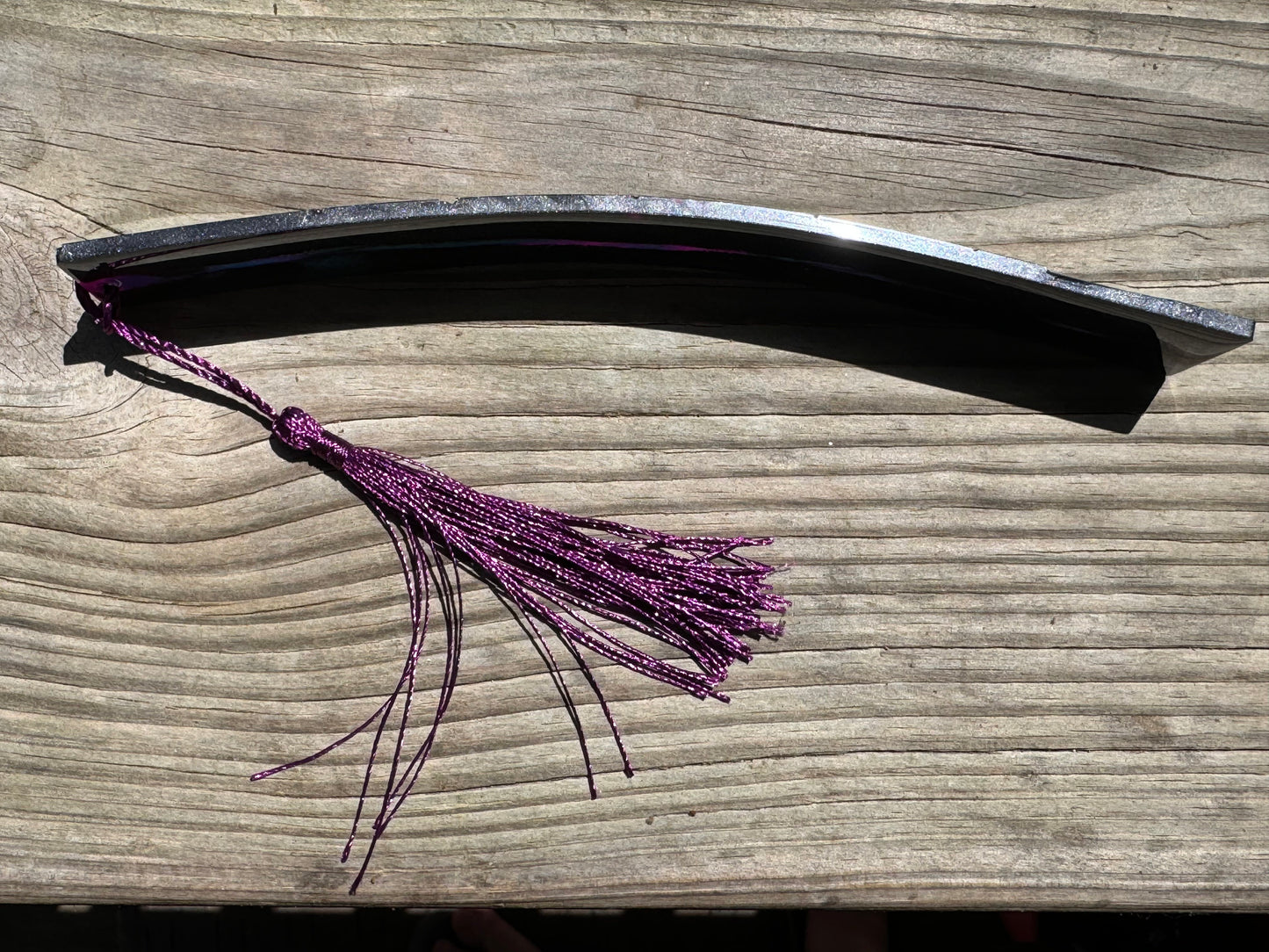 1.2 x 7.7 Flexible Bookmark Purple Teal and Metallic Charcoal with Purple Tassel