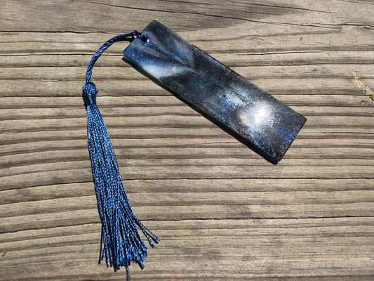 1.2 x 3.8 Flexible Bookmark Blue Purple Duochrome White and Black with Blue Tassel