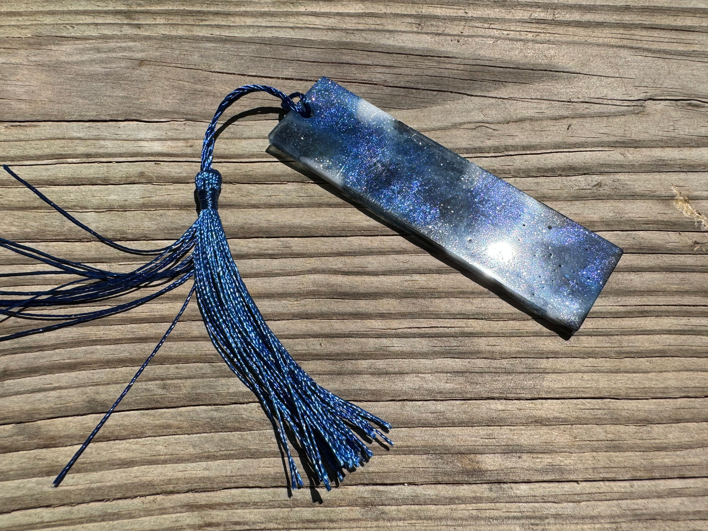 1.2 x 3.8 Flexible Bookmark Blue Purple Duochrome White and Black with Blue Tassel