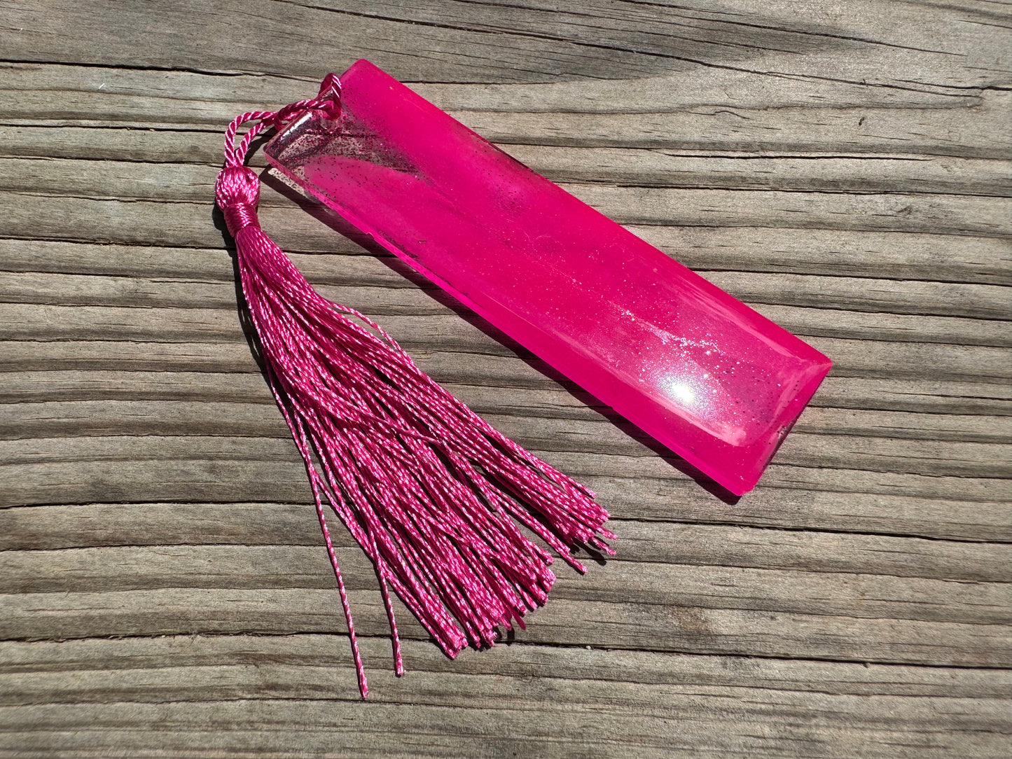 1.2 x 3.8 Flexible Bookmark Hot Pink and Clear with Pink Tassel