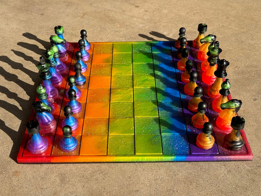 11 x 11 Custom Personalized Epoxy Resin Chess Board with Player Pieces