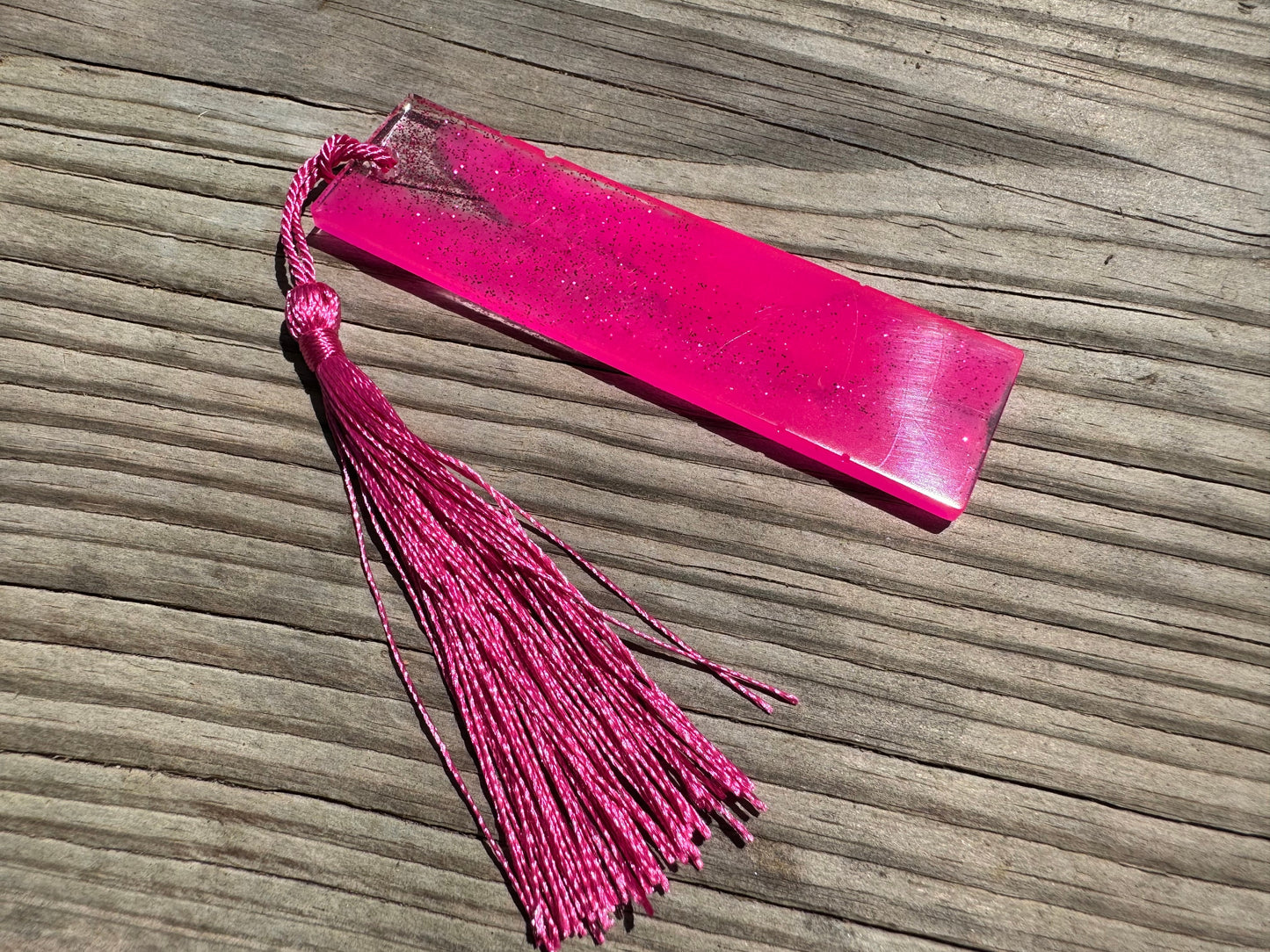 1.2 x 3.8 Flexible Bookmark Hot Pink and Clear with Pink Tassel