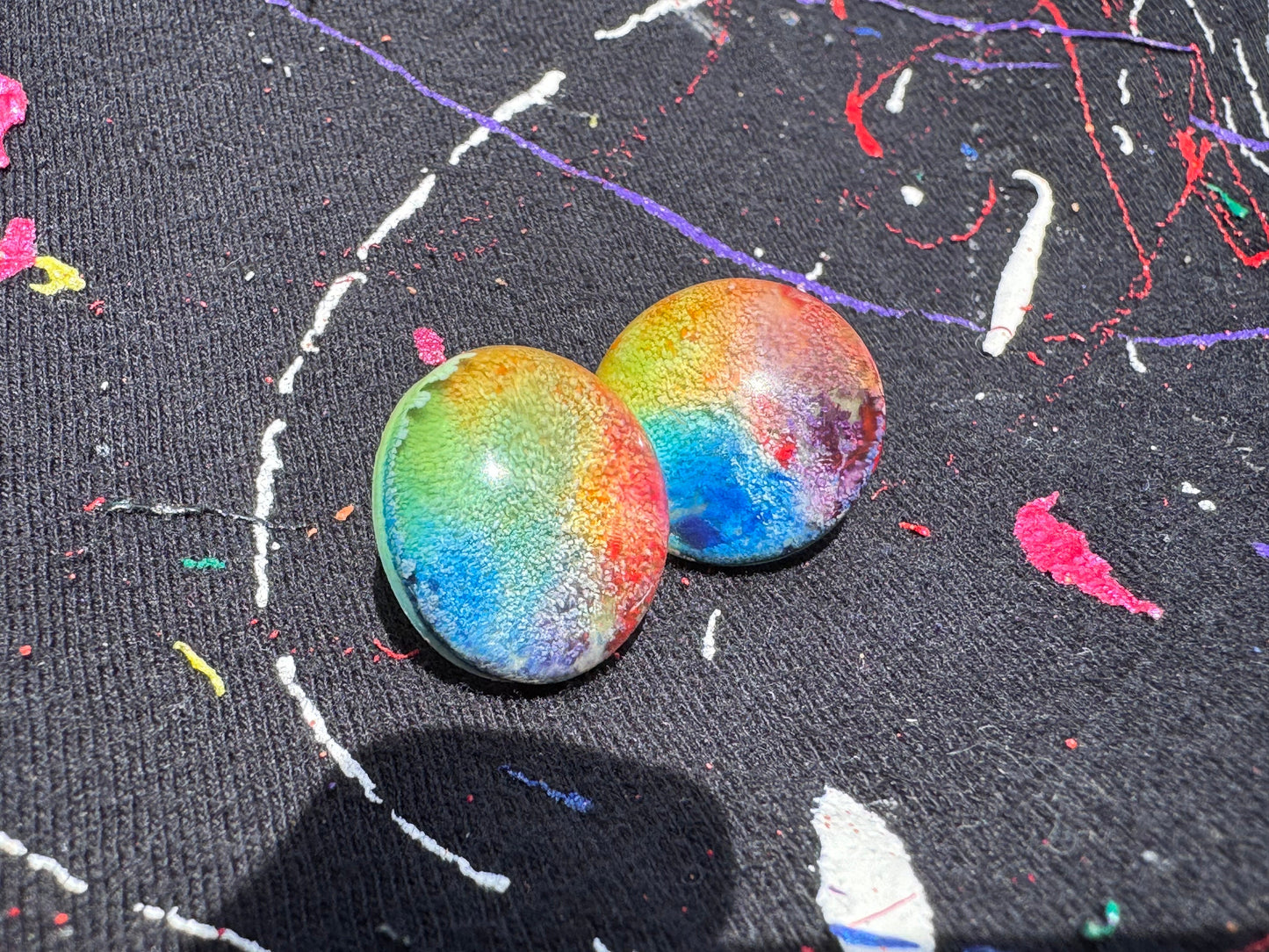 Medium Rainbow Pride Petri Style Half Sphere Stud Epoxy Resin Earrings with Gold Studs