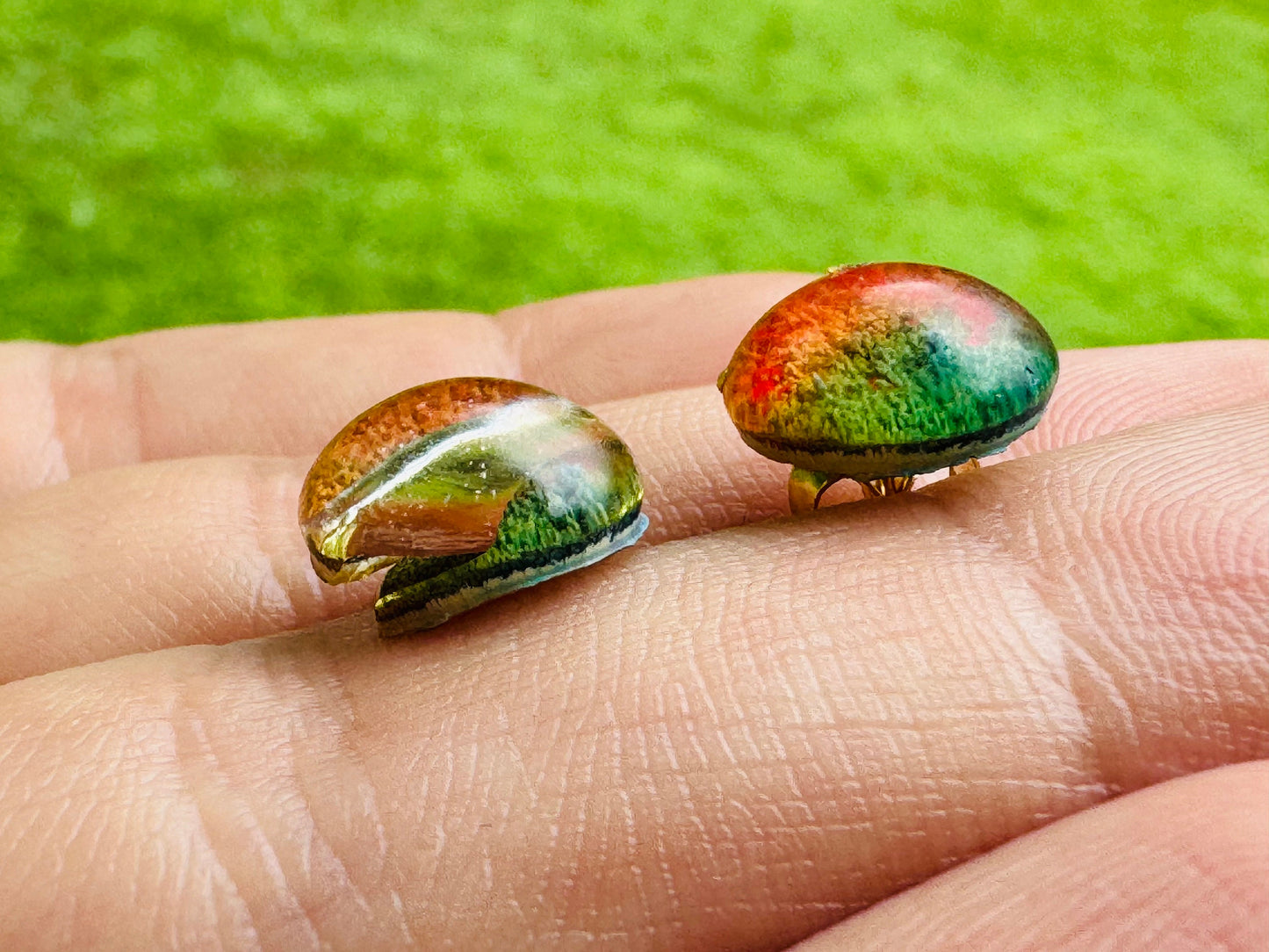 Small 1.2 cm Cracked Rainbow Pride Petri Style Half Sphere Stud Epoxy Resin Earrings with Gold Studs