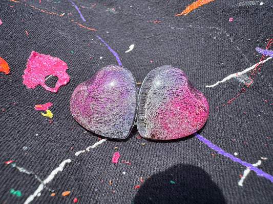 Blue and Pink Cat Eye Medium 2.5 cm Petri Style Heart Epoxy Resin Earrings with Gold Studs