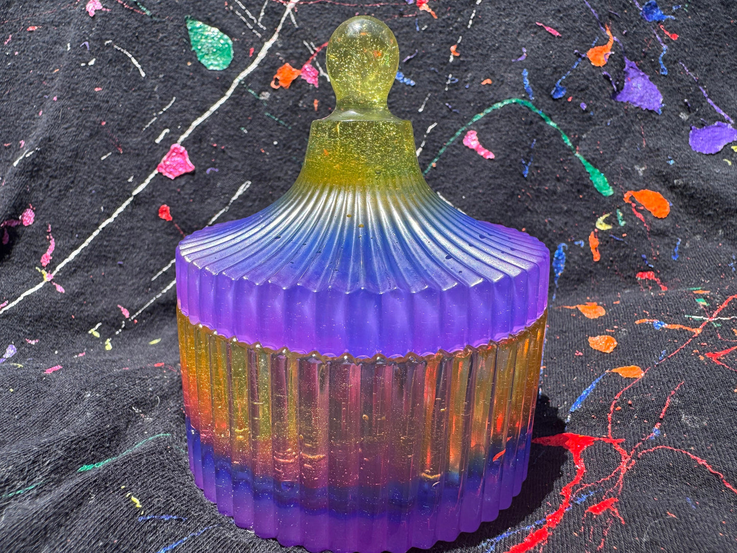 Translucent Rainbow Epoxy Resin Storage Cup with Lid