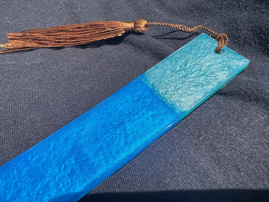 1.2 x 7.7 Ocean Real Sand Metallic Blue Teal Bookmark with Brown Tassel