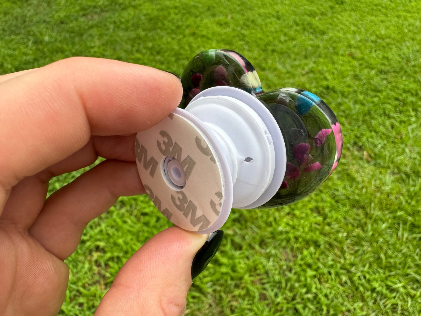 Rainbow Clay Hearts with Pink and White Glitter Heart Epoxy Resin Pop Socket