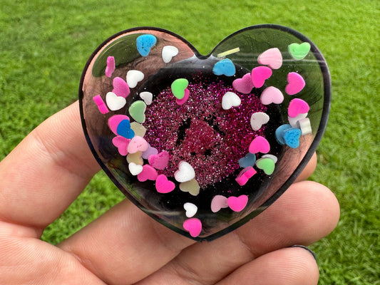 Rainbow Clay Hearts with Pink and White Glitter Heart Epoxy Resin Pop Socket