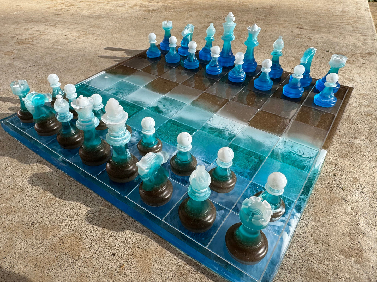 11 x 11 Custom Personalized Epoxy Resin Chess Board with Player Pieces