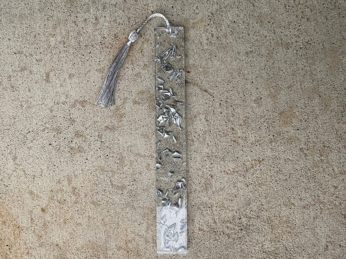 1.2 x 7.7 Bookmark Clear Silver Flake with Silver Tassel