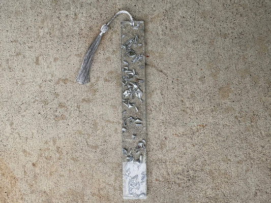 1.2 x 7.7 Bookmark Clear Silver Flake with Silver Tassel