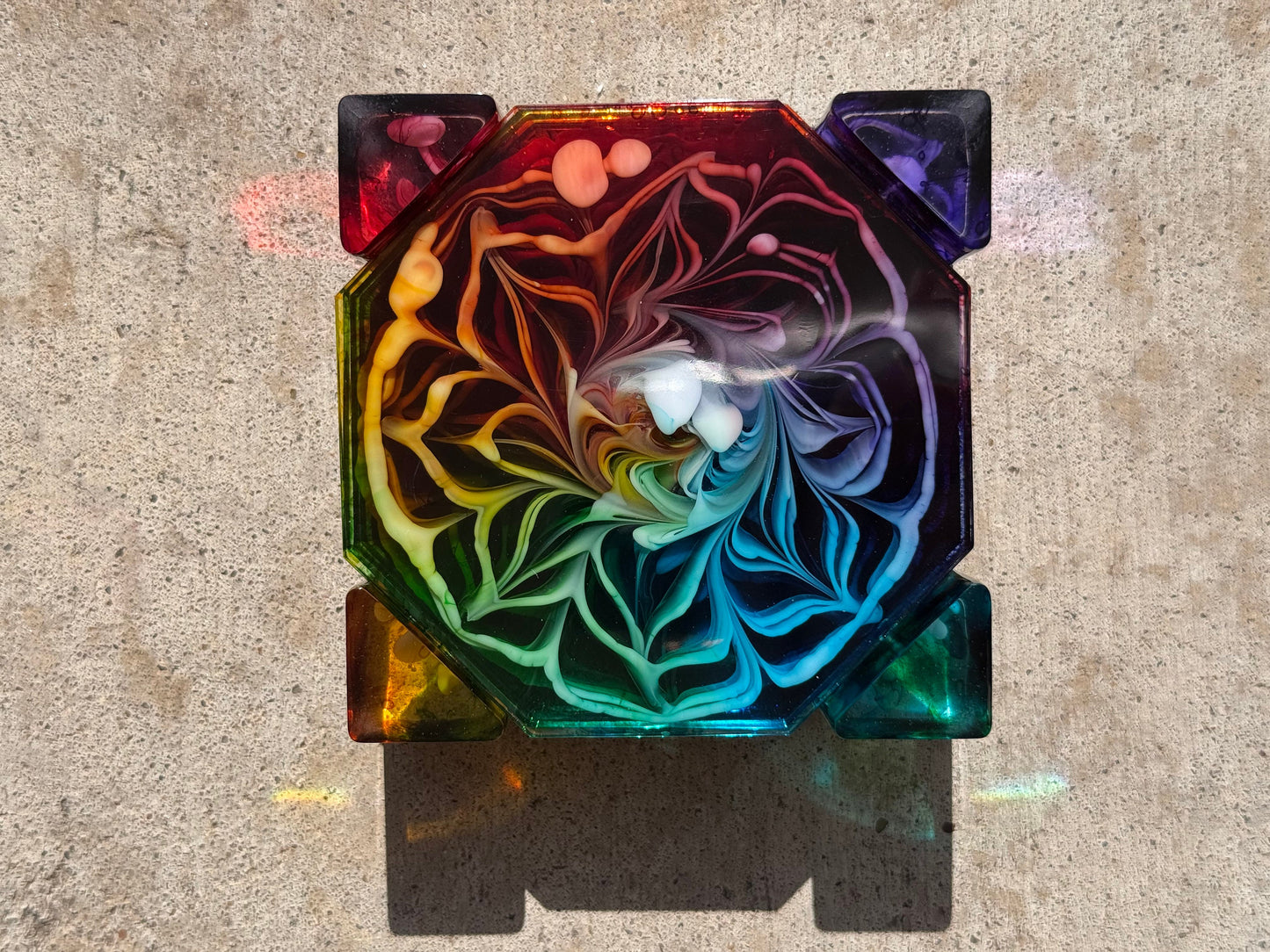 Hexagonal Rainbow Pride Blooming Flower Petri Drink Coasters Set with Base Handmade Epoxy Resin