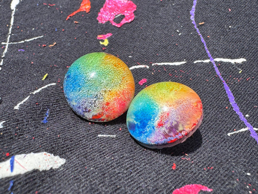 Medium Rainbow Pride Petri Style Half Sphere Stud Epoxy Resin Earrings with Gold Studs