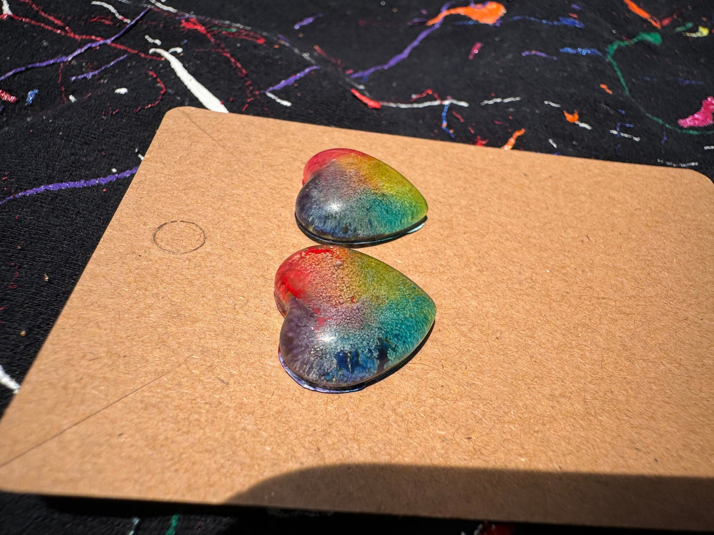 Rainbow Pride Medium 2.5 cm Petri Style Heart Epoxy Resin Earrings with Gold Studs