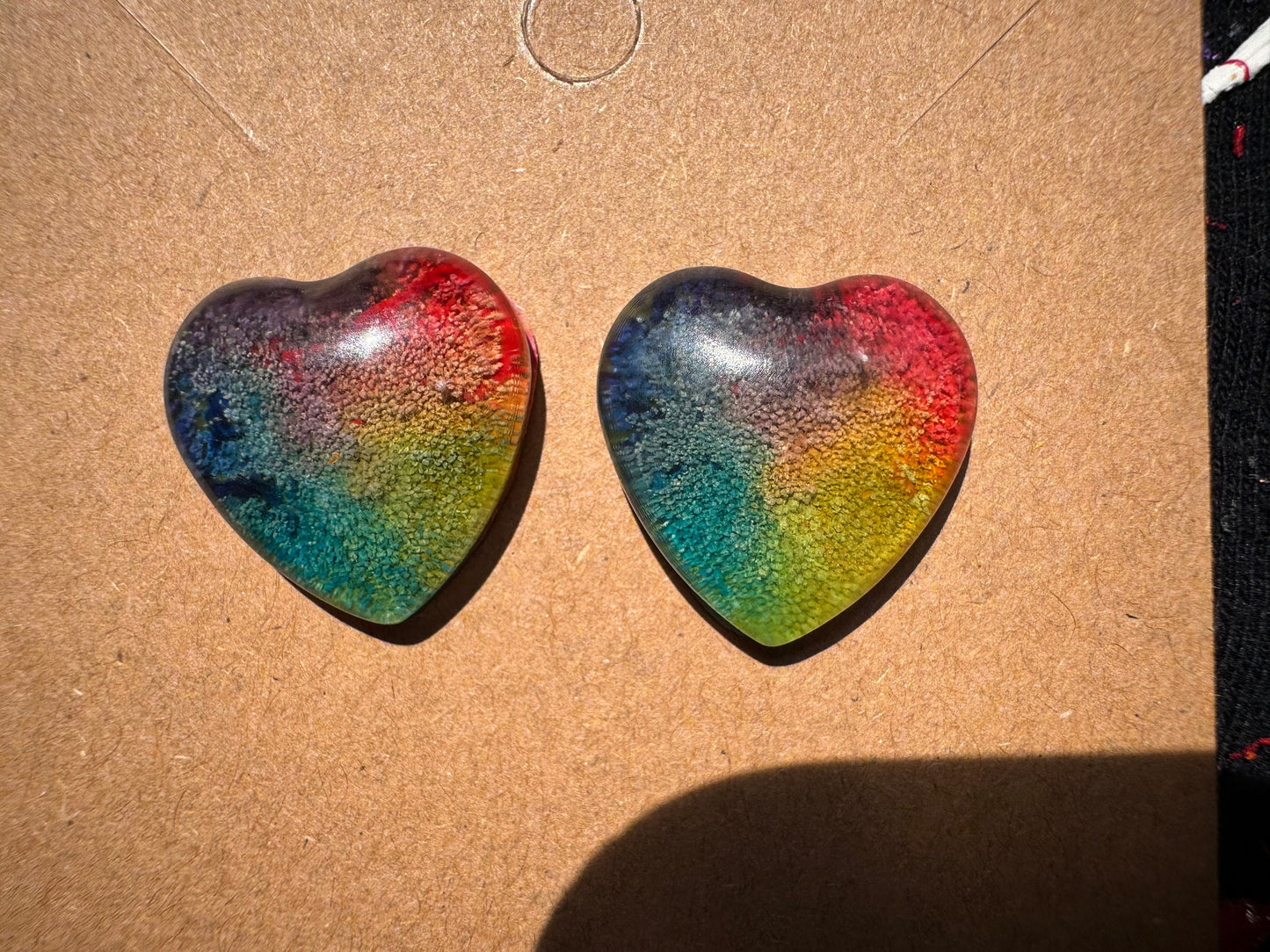 Rainbow Pride Medium 2.5 cm Petri Style Heart Epoxy Resin Earrings with Gold Studs