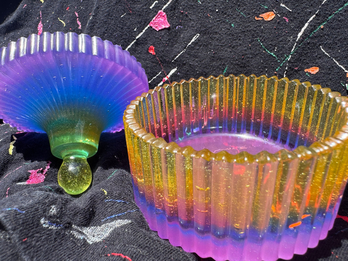 Translucent Rainbow Epoxy Resin Storage Cup with Lid