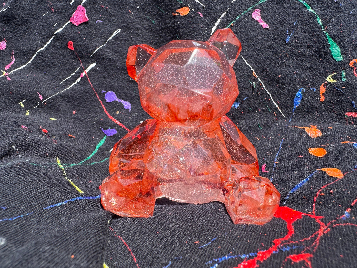 Decorative Clear and Marbled Red Geometric Epoxy Resin Teddy Bear