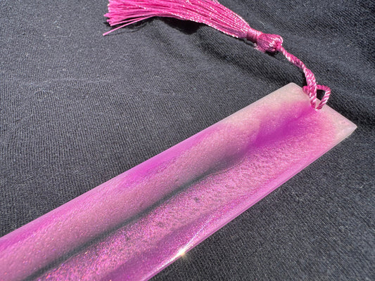 1.2 x 7.7 Pink White and Clear Bookmark with Pink Tassel