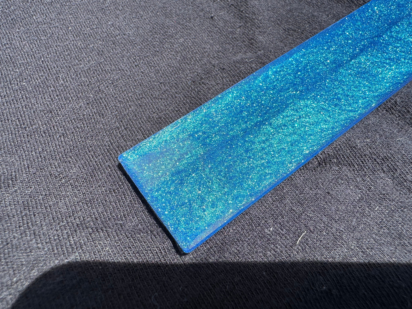 1.2 x 5.8 Color Shifting Blue to Teal Shimmering Chameleon Pigment Bookmark with Teal Tassel