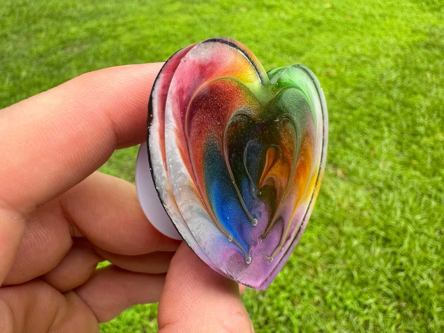 Rainbow Pride Petri Swirl Heart Epoxy Resin Pop Socket