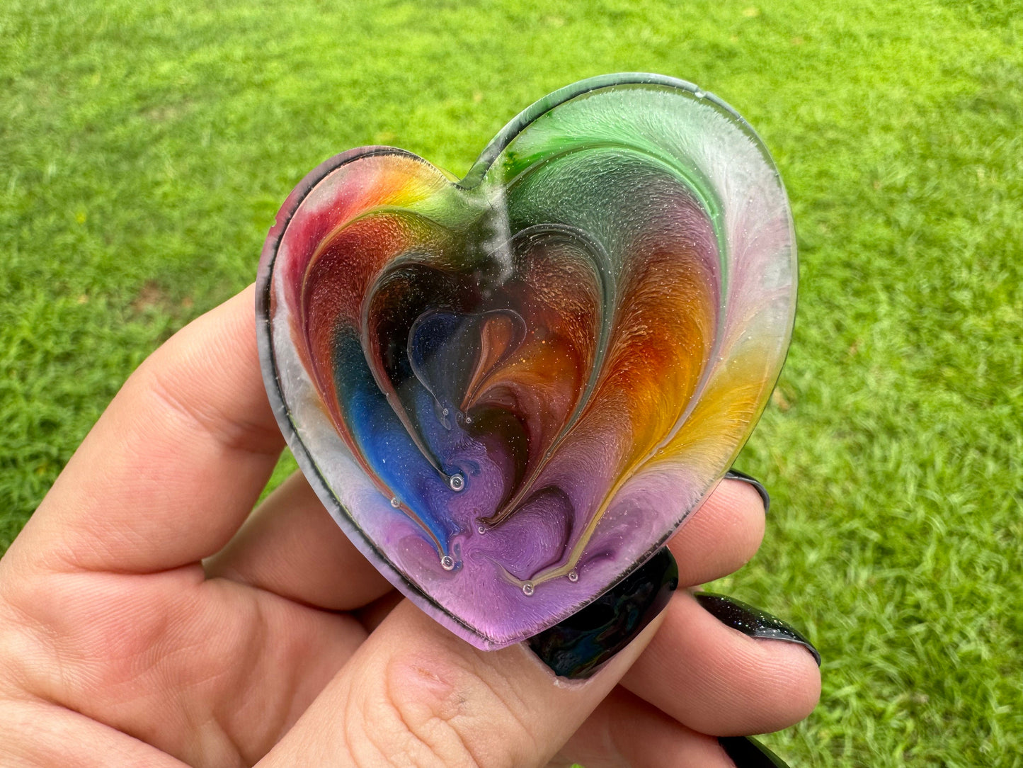 Rainbow Pride Petri Swirl Heart Epoxy Resin Pop Socket