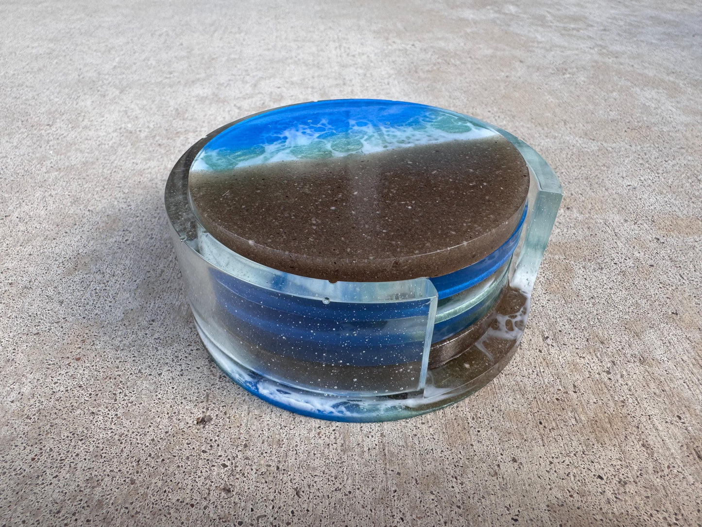 Round Ocean Beach Real Sand Metallic Drink Coasters Set Handmade Epoxy Resin