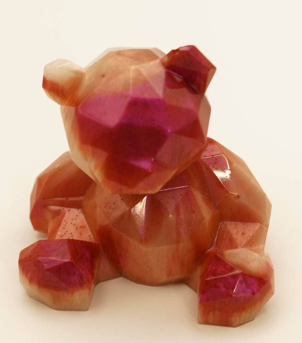 Decorative Geometric Teddy Bear Hot Pink Red White Duochrome Pigment Cute Gift