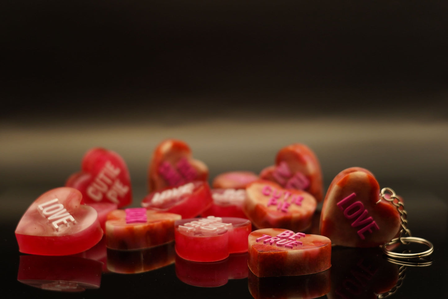 Sweethearts Conversation Hearts "LOVE" Epoxy Resin Heart Shaped Charm Keychain Valentines Day Gift Pocket Fidget Red & White