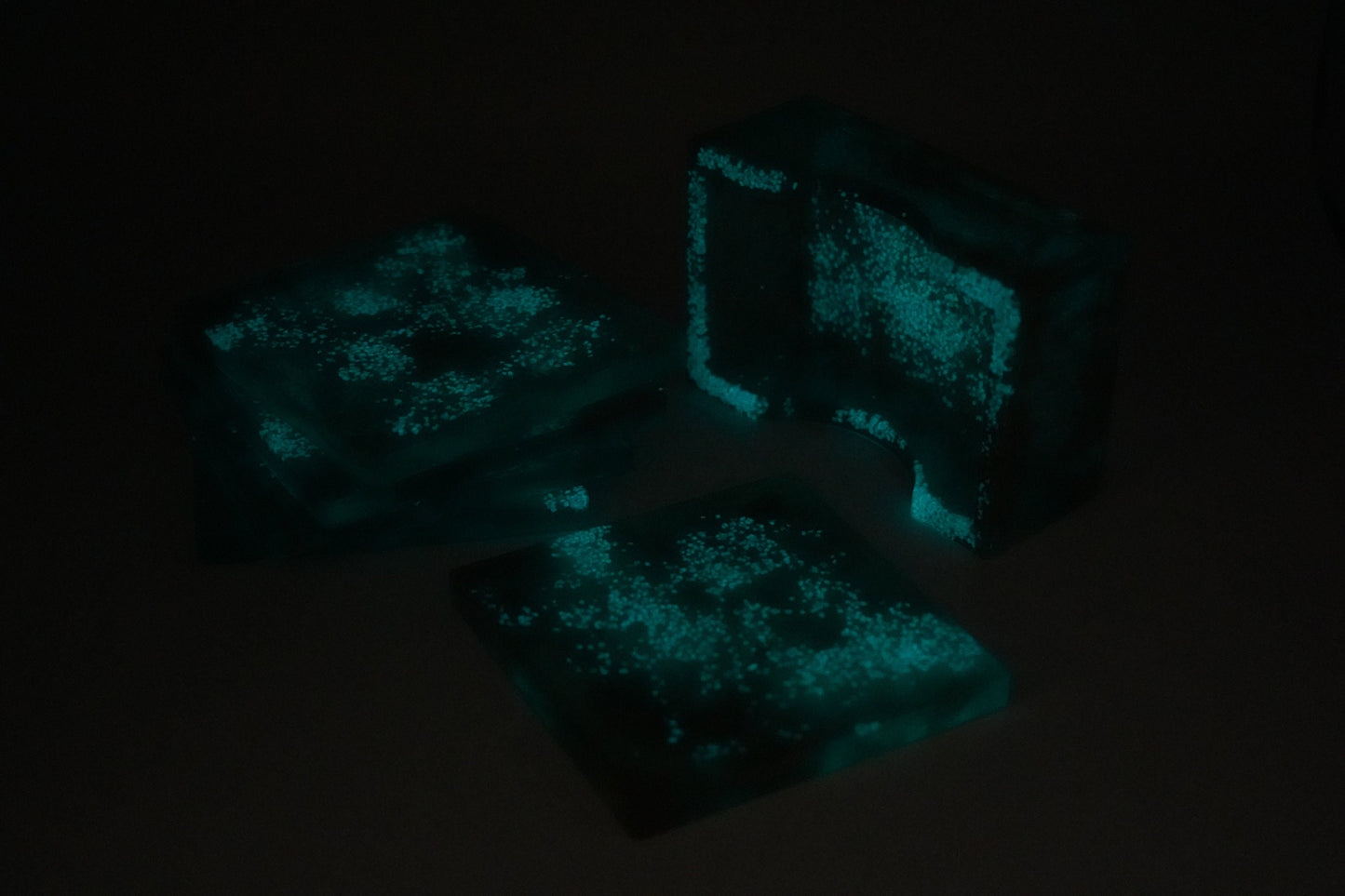 Glow in the Dark Green and Brown Coasters Epoxy Resin Duochrome Glitter