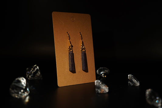 Stretched Rectangle Cat Eye Purple and Gold Handmade Epoxy Resin Earrings with Gold Hooks