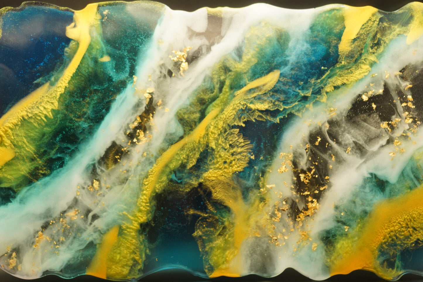 Handleless Tray Ocean Waves Beach Gold Leaf Metallic Gold Blue Teal Green White Clear Marble Epoxy Resin