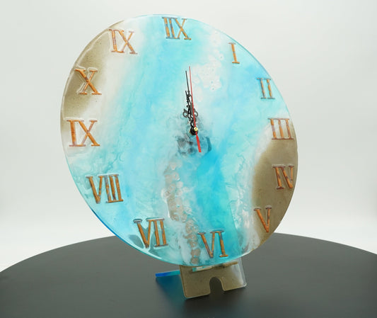 REAL SAND Ocean Beach Analog Clock with Roman Numerals made with Epoxy Resin Wall Hanging