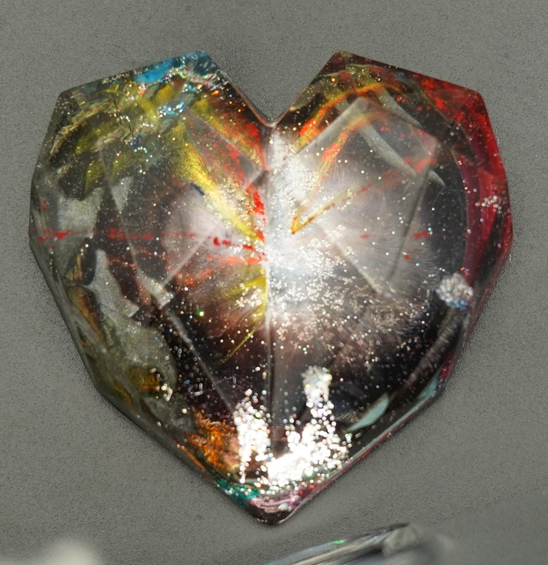 Decorative Holographic Red Yellow Blue Petri Dish Effect Geometric Heart Small Epoxy Resin