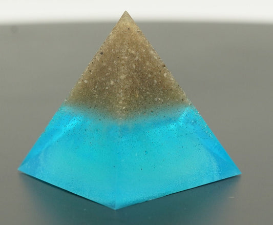 Small Decorative REAL SAND Ocean Beach Pyramid Epoxy Resin Blue Teal