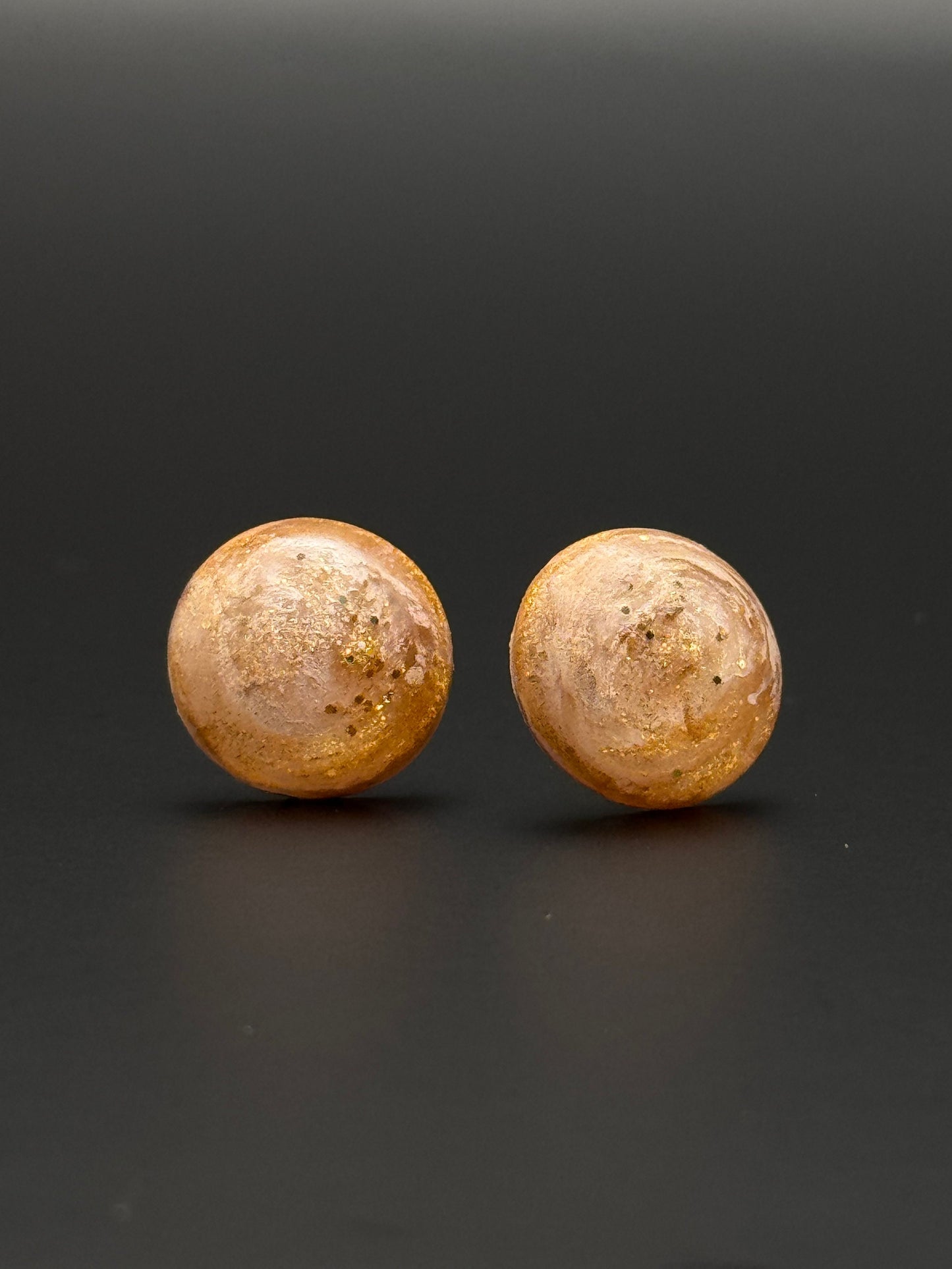 Medium White with Metallic Gold Pigment & Glitter Half Sphere Stud Epoxy Resin Earrings with Gold Studs