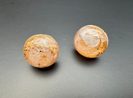 Small White with Metallic Gold Pigment & Glitter Half Sphere Stud Epoxy Resin Earrings with Gold Studs